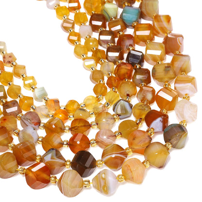 Natural Coffee Stripe Agate Stone Beads 6-10mm Faceted Twist Shape Beads Loose Spacer Beads for Jewelry Making Diy Accessories