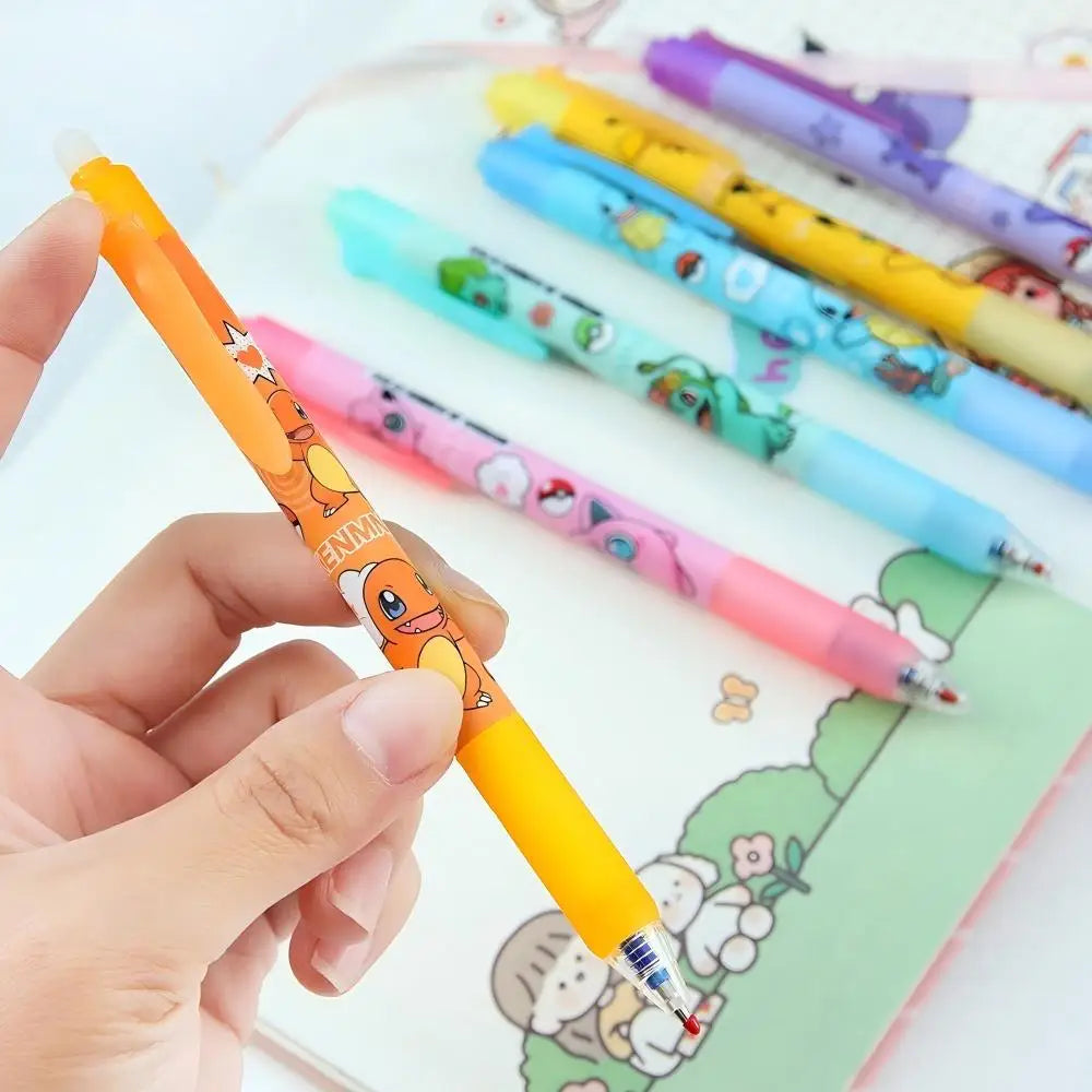 Random 6/12/24pcs Pokemon 0.5mm Blue Ink Erasable Neutral Pens Cute Student School Supplies Cartoon Stationery Rubbable Pen