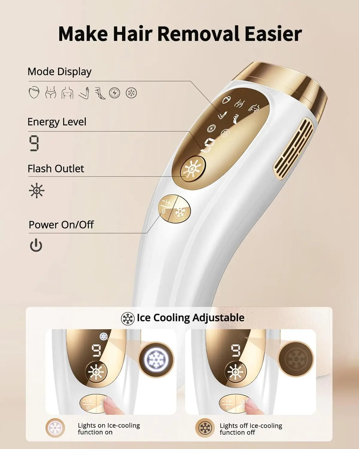 IPL Hair Removal with Ice Cooling Care Function for Women Men Permanent,Unlimited Flashes Painless Epilator IPL Hair Remover