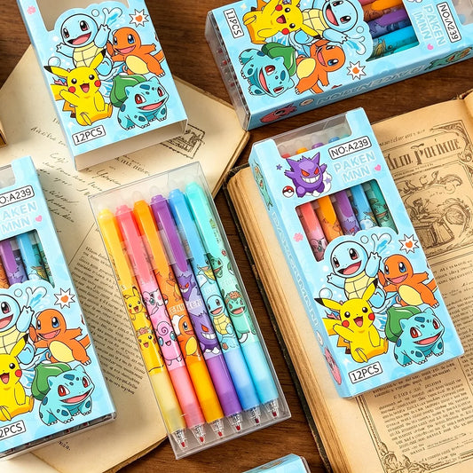 Random 6/12/24pcs Pokemon 0.5mm Blue Ink Erasable Neutral Pens Cute Student School Supplies Cartoon Stationery Rubbable Pen
