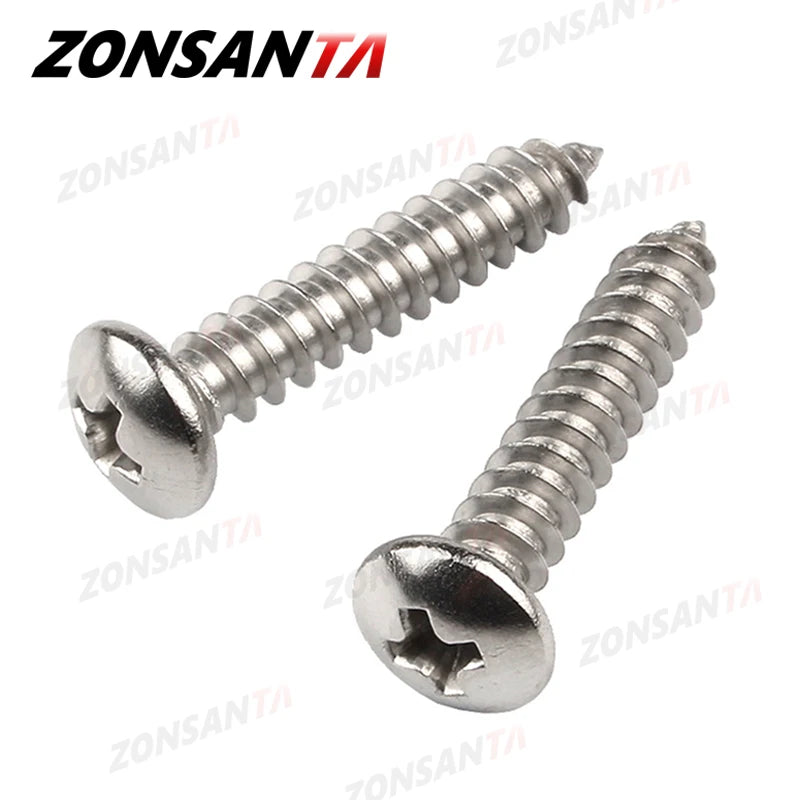 ZONSANTA M1.4 M1.7 M2 M2.2 M2.6 M3 M3.5 M4 M5 M6 Small 304 Stainless Steel Cross Phillips Pan Round Head Self Tapping Screw
