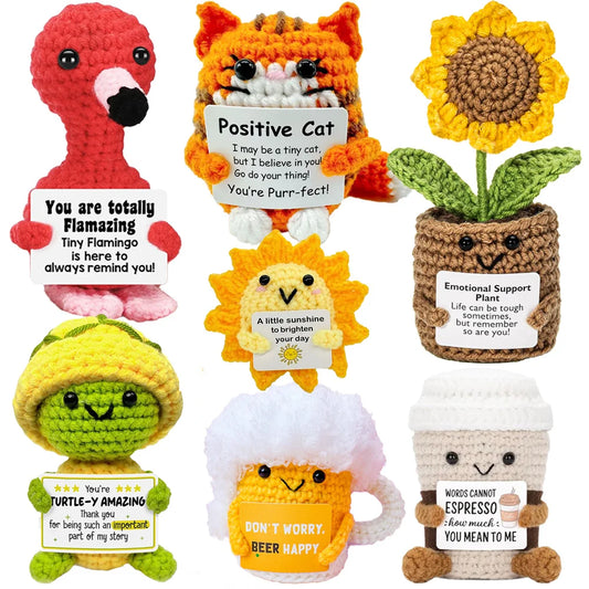 Positive Pocket Hug Mini Crochet Stuffed Doll Handmade Knitted Plush Potato Turtle Duck Funny Support Gift for Friend Home Decor
