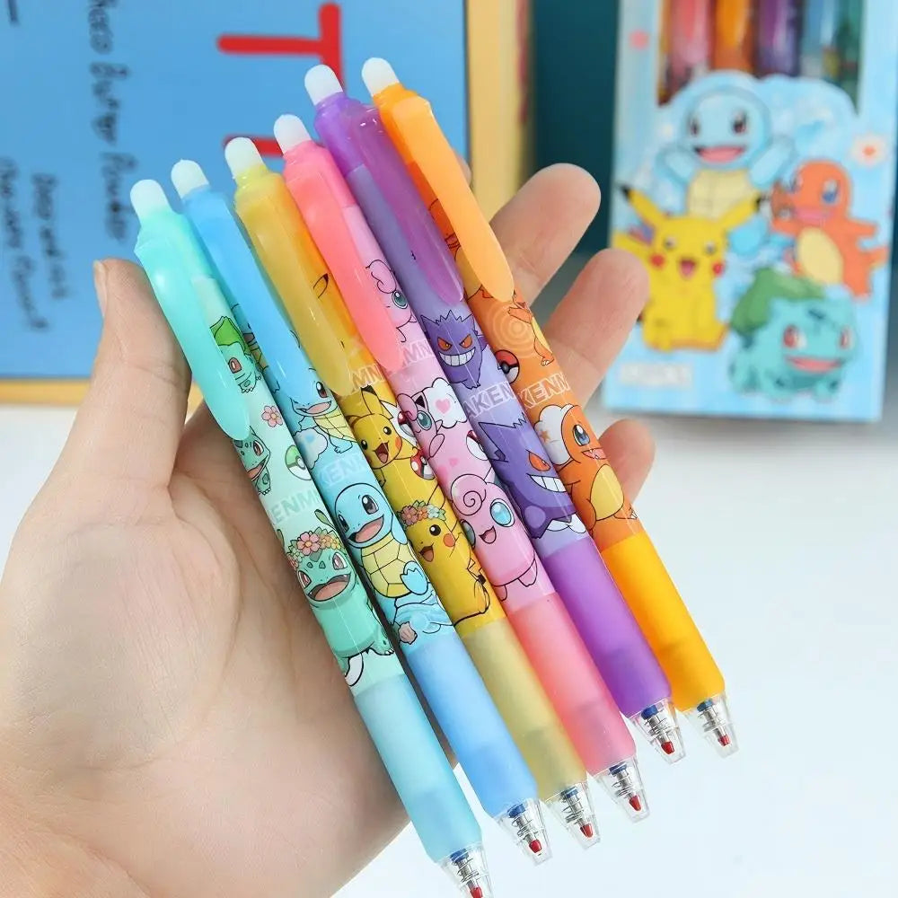 Random 6/12/24pcs Pokemon 0.5mm Blue Ink Erasable Neutral Pens Cute Student School Supplies Cartoon Stationery Rubbable Pen