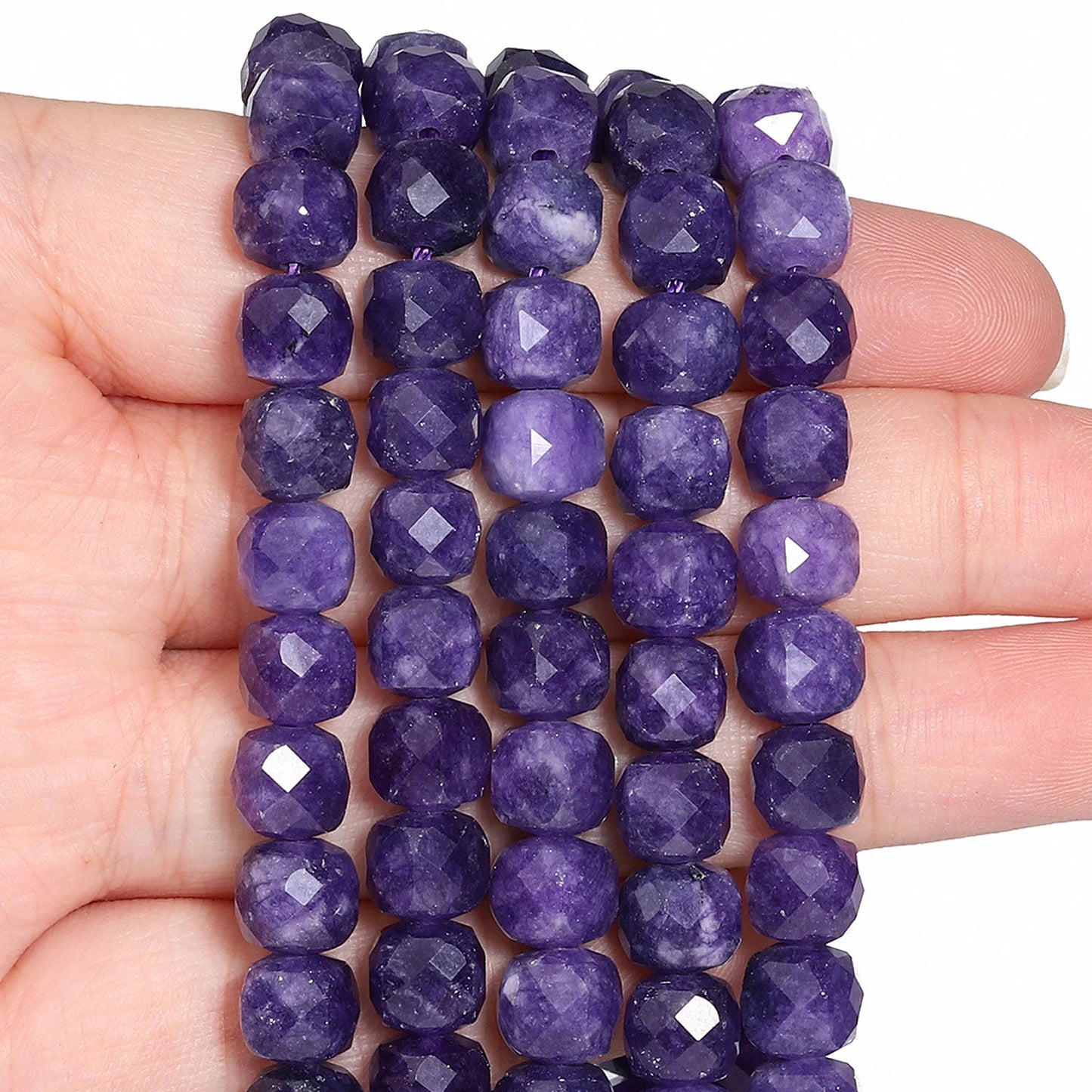 Natural Amethyst Beads 7-8mm Faceted Square Cube Geometric Shape Loose Beads for Jewelry Making Diy Accessories