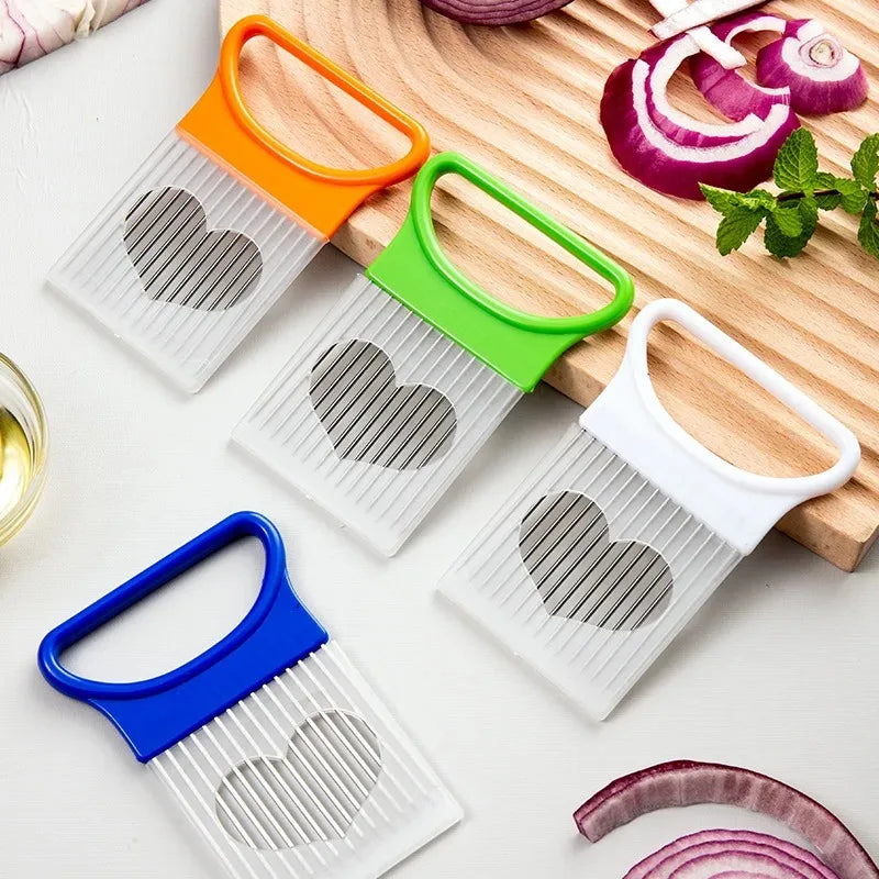 Stainless Steel Onion Cutter Holder Food Slicers Assistant Tomato Onion Slicer Holder Vegetables Cutting Fork Kitchen Gadgets
