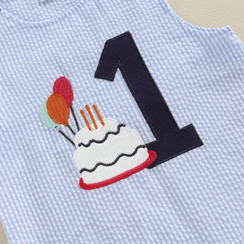 Pudcoco Infant Baby Boy Overalls, Embroidery Cake Striped Jumpsuit Birthday Clothes for Casual Daily 6-18M