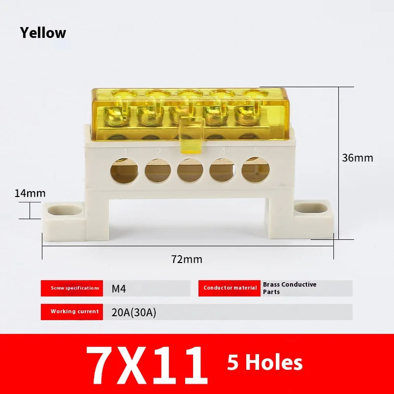 Zero Wire Terminal 3/4/5/6/7/10-Hole Distribution Box Terminal Block Dustproof Ground Copper Bar Bridge Type Busbar With Cover