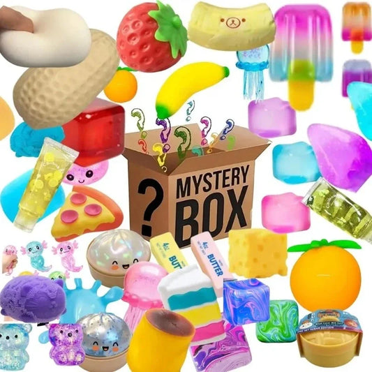 Novelty Mystery Surprise Box, Random Assorted Squishy Figures, Soft Squeeze Fidget Toy, Anxiety & Stress Relief Desktop Ornament for Children Youth