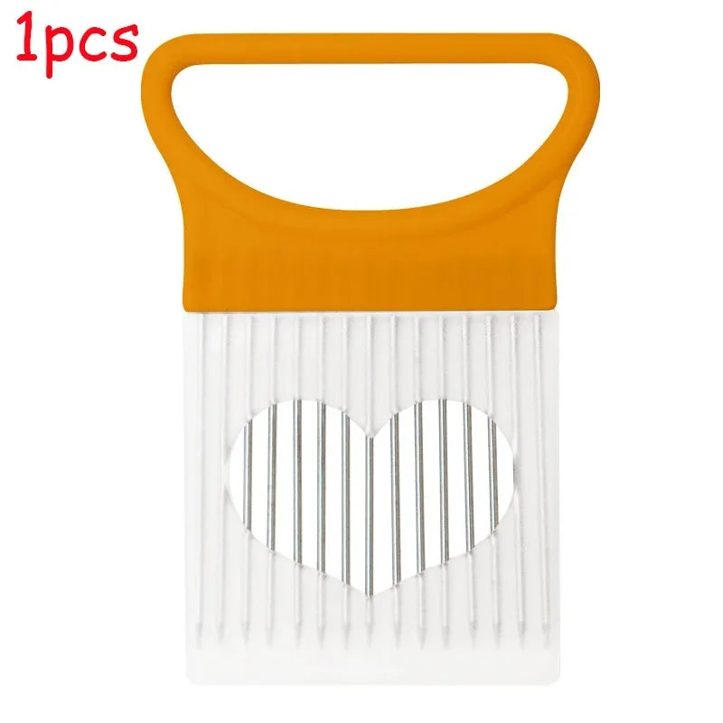 Stainless Steel Onion Cutter Holder Food Slicers Assistant Tomato Onion Slicer Holder Vegetables Cutting Fork Kitchen Gadgets