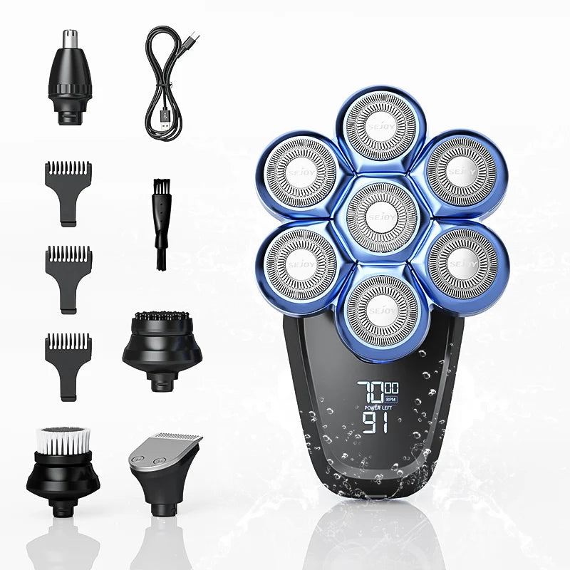 Sejoy 6-in-1 7D Head Shavers for Bald Men Electric Razor with Nose Hair Trimmer Waterproof Multifunctional Men Grooming Kit