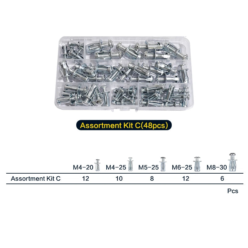 32-90PCS Jack Nuts Petal Nuts, Expansion Screw Petal Nut, Thins Fixings Dowels with Screws for Tin, Billboard, Cardboard.