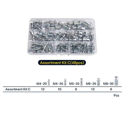 32-90PCS Jack Nuts Petal Nuts, Expansion Screw Petal Nut, Thins Fixings Dowels with Screws for Tin, Billboard, Cardboard.
