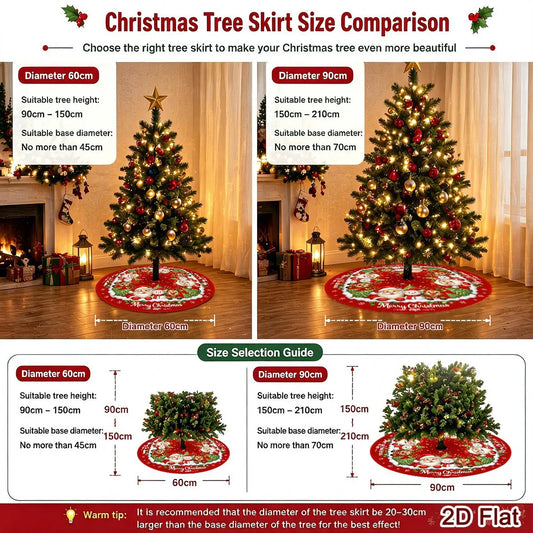 Christmas Tree Skirt Cartoon Santa Snowman Print Round 60/90cm Washable Polyester Tree Mat Home Party Decor Christmas Decoration
