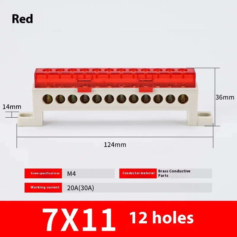 Zero Wire Terminal 3/4/5/6/7/10-Hole Distribution Box Terminal Block Dustproof Ground Copper Bar Bridge Type Busbar With Cover