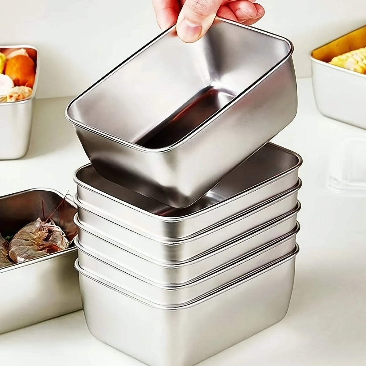 6-Piece Stainless Steel Food Storage Containers Set With Lids - Leakproof, Stackable & Reusable For Camping, Picnics, School