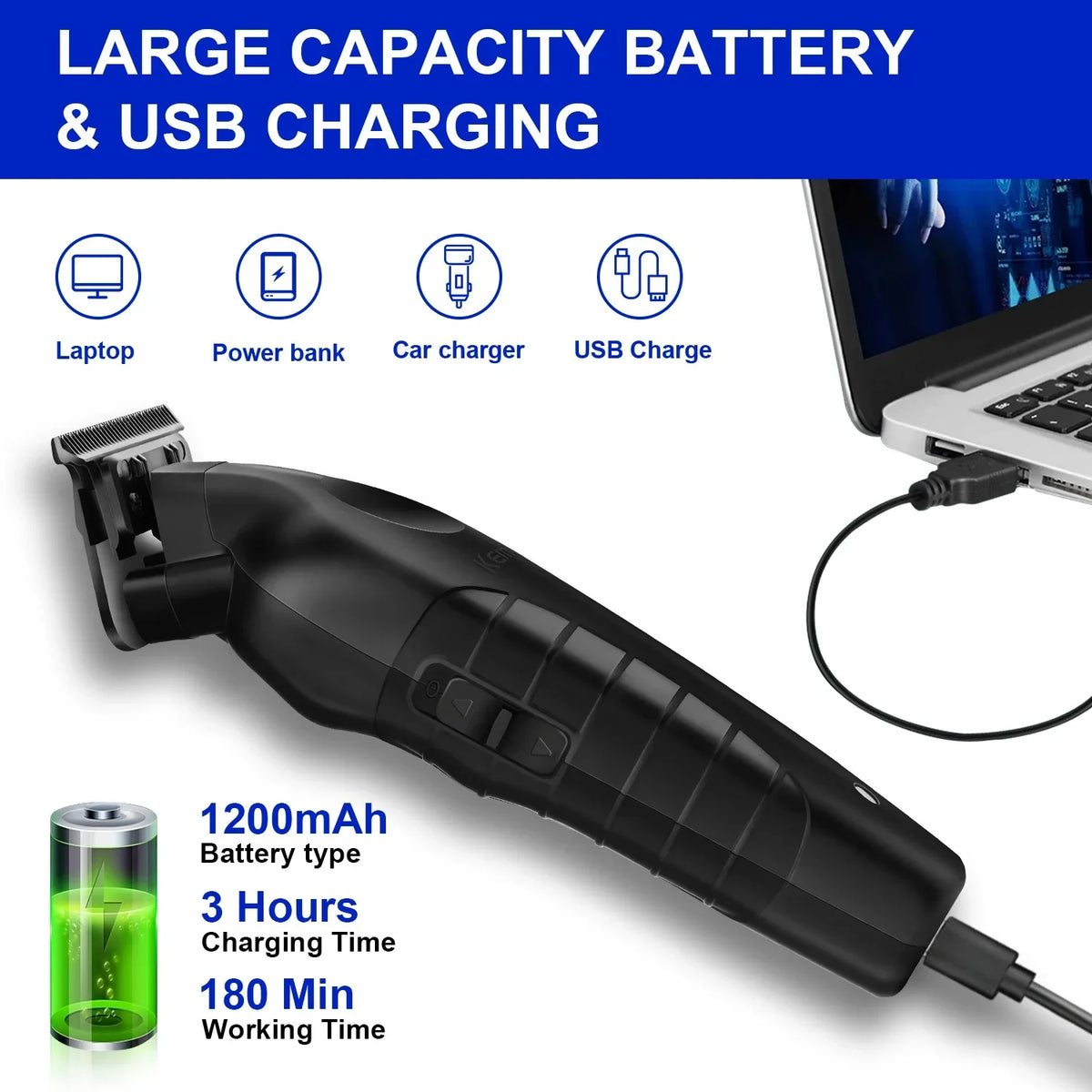 Kemei Hair Clipper Km-809A Km-2299 Km-2024 UBS Rechargeable Cordless Beard Trimmer Powerful Electric Hair Clippers for Men