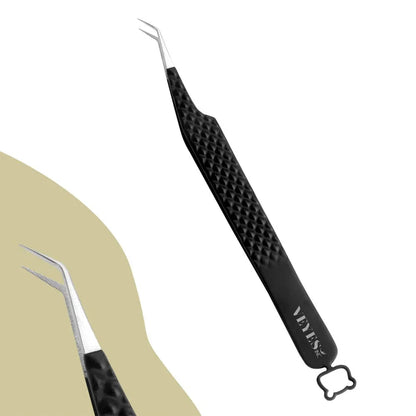 Eyelash Extensions Tweezers Noir N°1 - Fiber Lash Tweezer Veyelash Professional 90 Degree Tweezers for Volume Stainless Steel