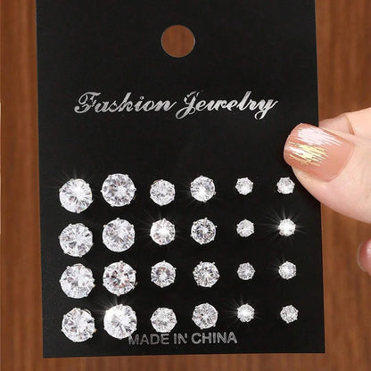 12 Pairs of Luxurious, Simple, Shiny, and Caring Zirconia Decorative Earrings Are Suitable for Gifts To Parties,And Couples