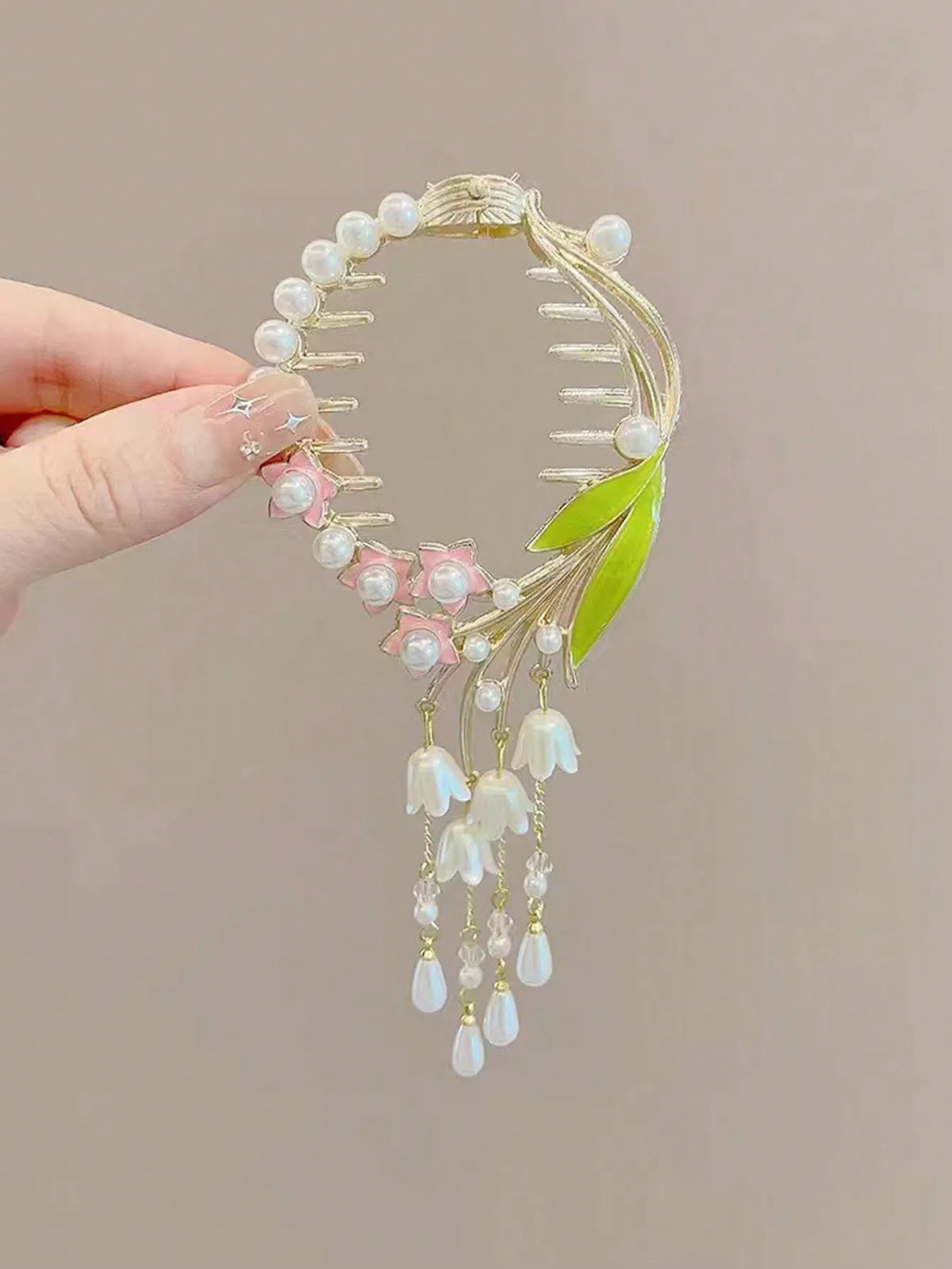1pc Teen' Bun Holder Clip With Flower Tassel Decor, Perfect For Parties And Daily Wear In Summer