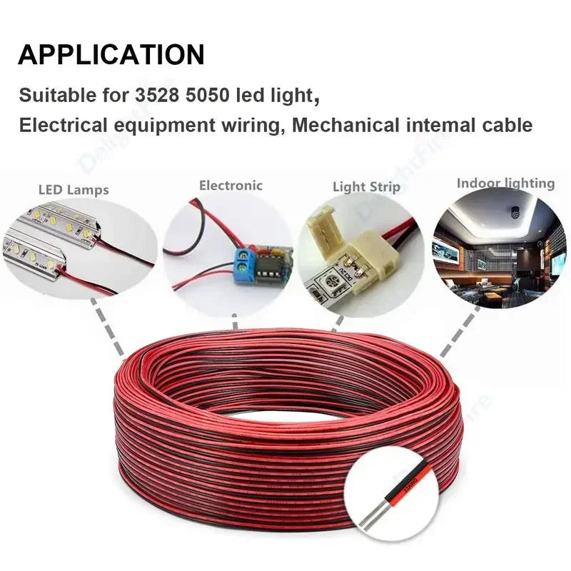 12V Red Black Hookup Wire 2 Pin Automotive Flat Cable LED Extension Wires For Doorbell LED Ribbon Lamp Tape Lighting Speakers
