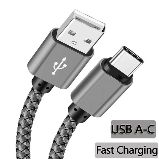 Nylon Data Cable Fast Charger USB A to Type C Charging Cable For Huawei Samsung Android Phone TypeC Charging Device 1M 2M 3M
