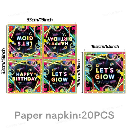 Neon Birthday Party Supplies Disposable Tableware Plates Cups Napkins Tablecloth Kids Blacklight Glow Theme Birthday Decorations