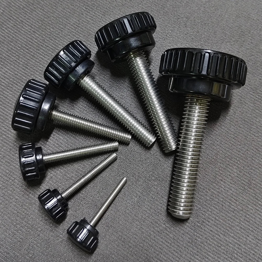 M3 M4 M5 M6 M8 Round Head Handle Hand Screw Round Knurled Rubber Thumb Screw Plastic Tighten Bolt Nuts Knob 304 Stainless Steel