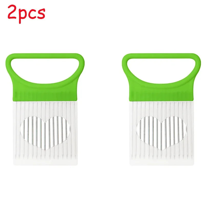 Stainless Steel Onion Cutter Holder Food Slicers Assistant Tomato Onion Slicer Holder Vegetables Cutting Fork Kitchen Gadgets