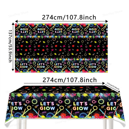 Neon Birthday Party Supplies Disposable Tableware Plates Cups Napkins Tablecloth Kids Blacklight Glow Theme Birthday Decorations
