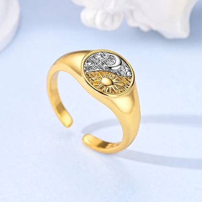 MULA 925 Sterling Silver Rings Retro Sun Moon Stars Adjustable Open Ring For Women Man Wedding Band Party Fashion Jewelry Gift