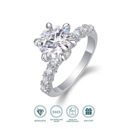 JIUZUAN 1/2/3 Carat Women's Engagement Ring Round Cut Moissanite Ring 925 Sterling Silver Classic Wedding Anniversary Ring