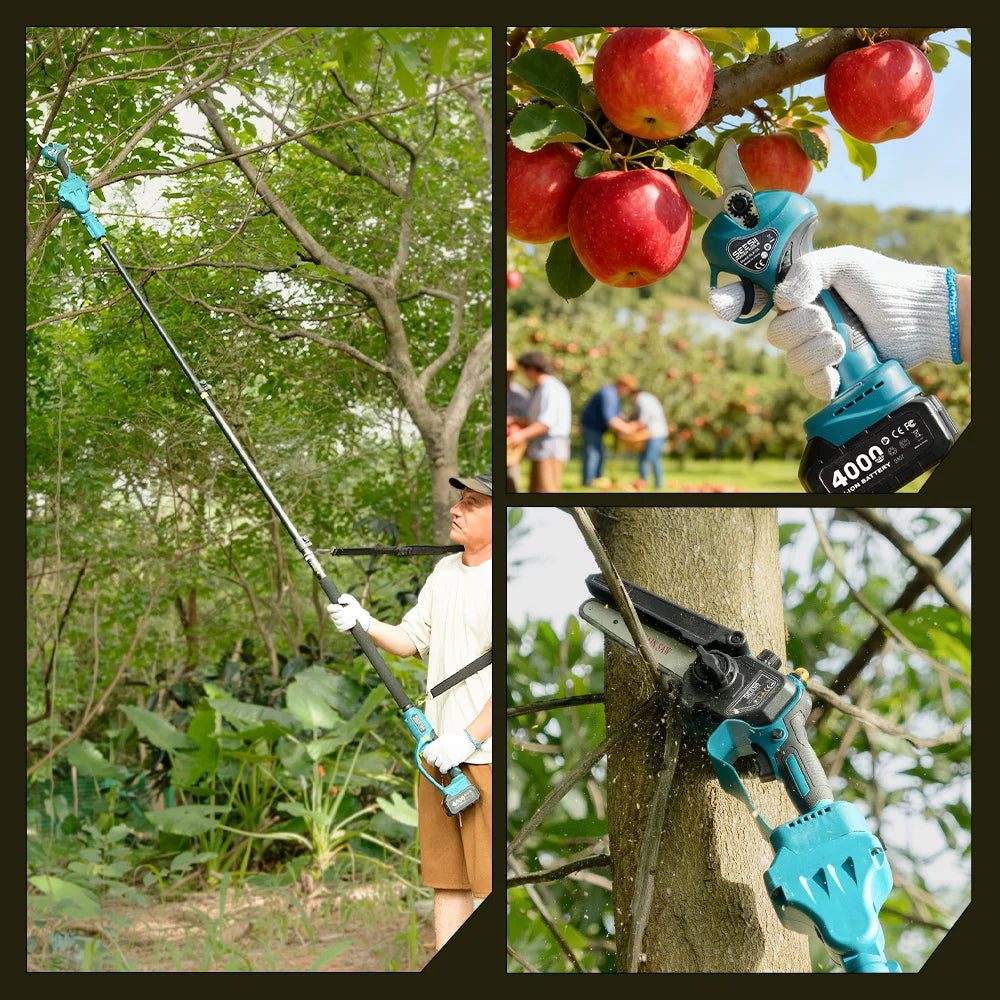Seesii 3-in-1 Brushless Telescoping Pole High Branch Scissors Electric Chainsaw Garden Pruning Tools For Makita 18V Battery Pin