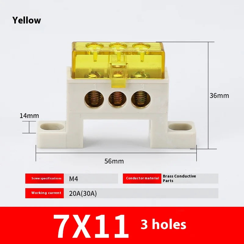 Zero Wire Terminal 3/4/5/6/7/10-Hole Distribution Box Terminal Block Dustproof Ground Copper Bar Bridge Type Busbar With Cover