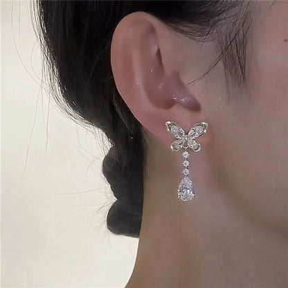 OXTAO Sweet Butterfly-Style Moissanite&CZ Earrings for Women Girl Lab Imitation Diamond Tassels Drop Earrings Jewelry Gifts 14K Gold Filled