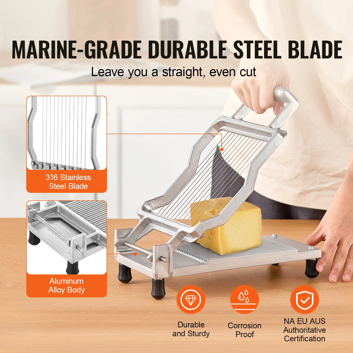 SucceBuy Cheese Cutter with Wire 0.39" & 0.78" Aluminum Alloy Commercial Cheese Slicer with 316 Stainless Steel Kitchen Cooking