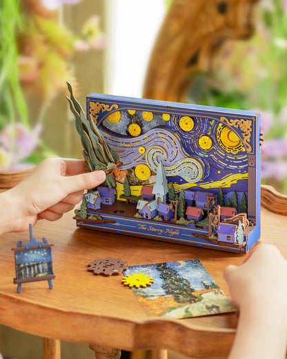 ROKR Starry Night 3D Puzzles ,Mother's Day DIY Wooden Vincent Van Gogh Painting Artwork Craft Kit Building Set ,Home Decor