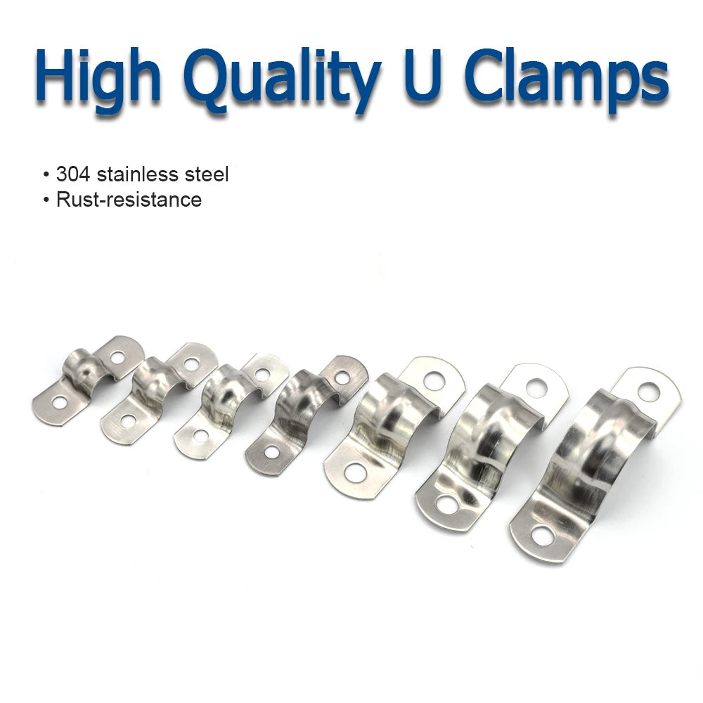 NINDEJIN 2/10pcs U shape pipe clamps 5-100mm stainless steel two hole strap conduit tube clip water pipe plumbing saddle clamps
