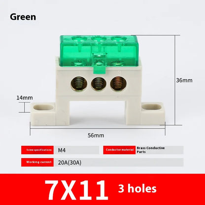 Zero Wire Terminal 3/4/5/6/7/10-Hole Distribution Box Terminal Block Dustproof Ground Copper Bar Bridge Type Busbar With Cover