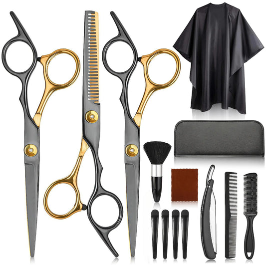 Professional Stainless Steel Hair Cutting Scissors Set Hairdressing Kit Cutting Thinning Shears Straight Razor Hair Combs Hair Clips Brush Storage Case Home Barbershop DIY Haircut Tools Perfect Gift for Dad Husband Boyfriend