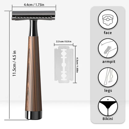 Advanced Double Edge Safety Razor Faux Wooden Handle Heavy Duty High Quality Men's Shaving Tools Including Gift Box With 5 Blade