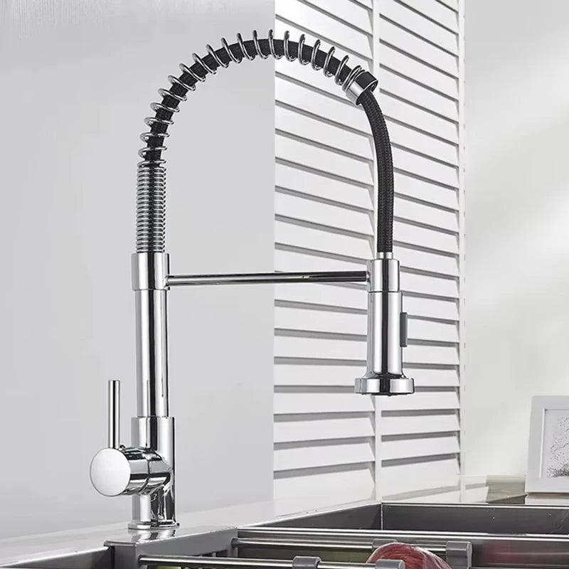 Kitchen Faucet Sink Faucet One Handle Spring Hot and Cold Water Tap Deck Mounted  Stream Sprayer Stainless Steel