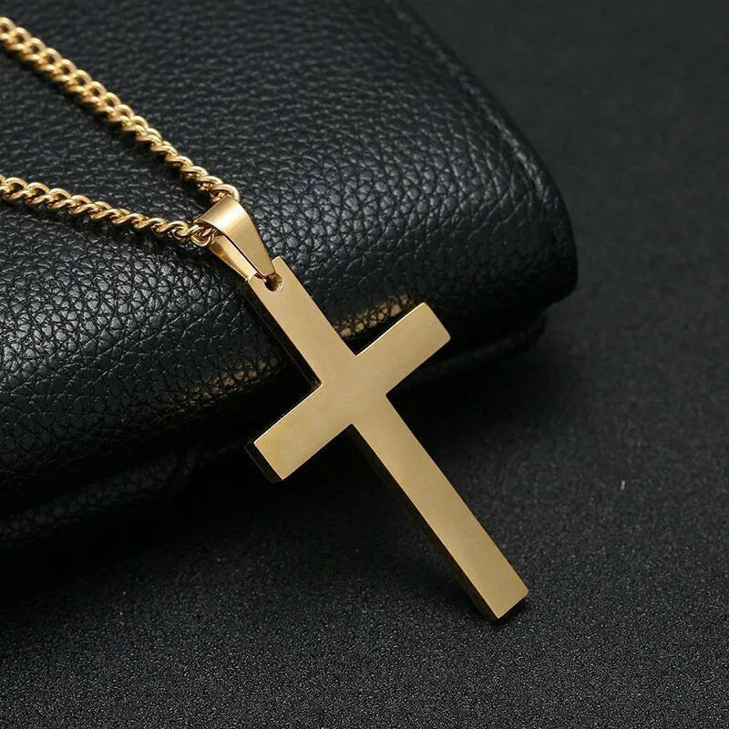 Classic Stainless Steel Cross Pendant Necklace for Women Men Link Chain Charm Necklace Cool Boys Girls Punk Hip Hop Jewelry Gift