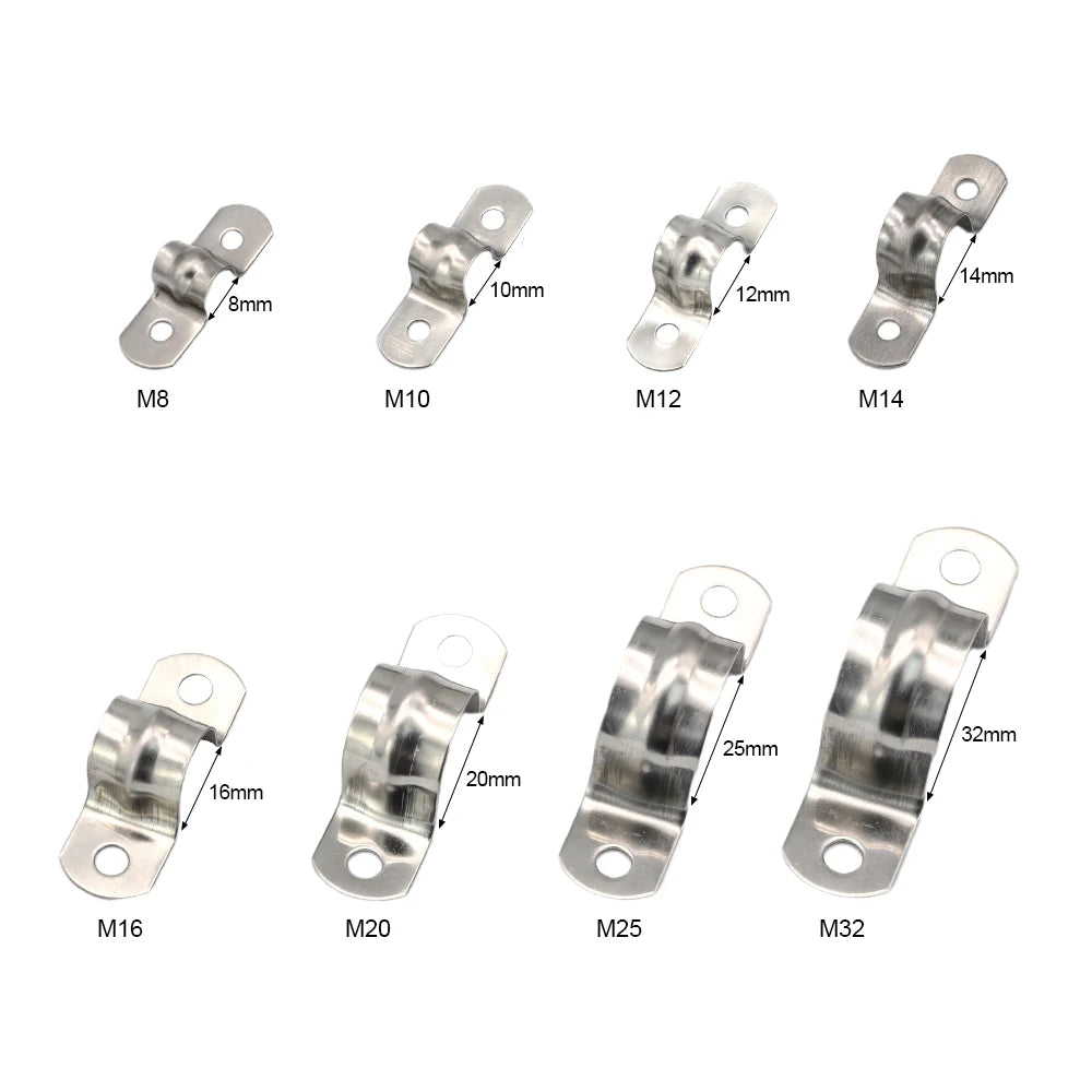 NINDEJIN 2/10pcs U shape pipe clamps 5-100mm stainless steel two hole strap conduit tube clip water pipe plumbing saddle clamps