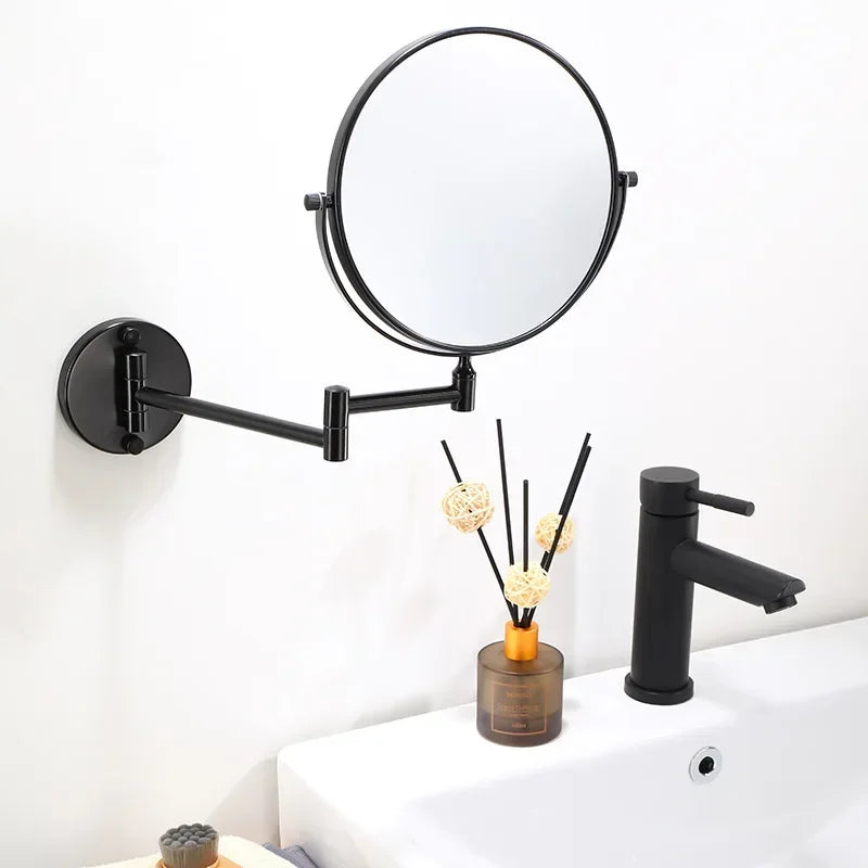 Dressing Mirror Wall Mounted 8 Inch Magnifying Two-sides Mirror Space Aluminum Black  Makeup Mirror Cosmetic Lady Gift