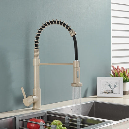 Kitchen Faucet Sink Faucet One Handle Spring Hot and Cold Water Tap Deck Mounted  Stream Sprayer Stainless Steel