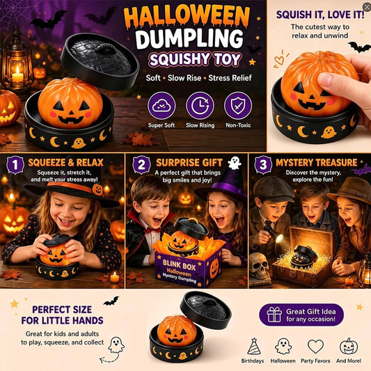 New Halloween Dumpling Squeeze Squishy Toy, Cute Slow Rising Squeeze Stress Relief Sensory Toy, Soft Kawaii Halloween Fidget Toy