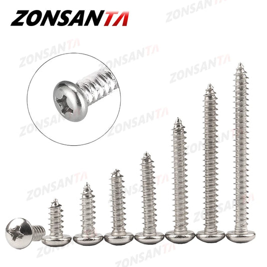 ZONSANTA M1.4 M1.7 M2 M2.2 M2.6 M3 M3.5 M4 M5 M6 Small 304 Stainless Steel Cross Phillips Pan Round Head Self Tapping Screw