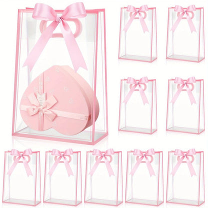 10 Pcs Gift Bags, 1 Roll of Ribbon, Reusable PP Holiday Bag with Ribbon, Suitable for Valentine's Day, Weddings, and Birthdays