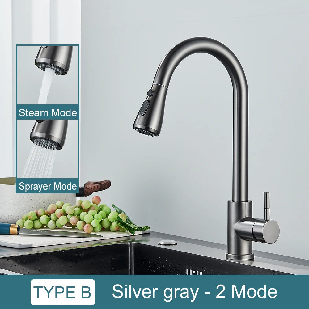 Black Kitchen Faucet Two Function Single Handle Pull Out Mixer  Hot and Cold Water Taps Deck Mounted