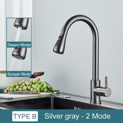 Black Kitchen Faucet Two Function Single Handle Pull Out Mixer  Hot and Cold Water Taps Deck Mounted